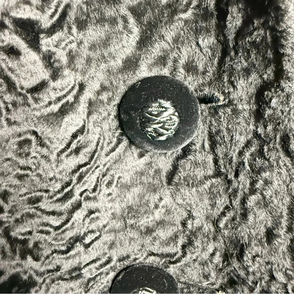 Vintage Persian Curly Lamb Swing Coat Black Round Buttons Short Size M - Picture 4 of 12